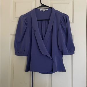 Purple puff sleeve v neck blouse